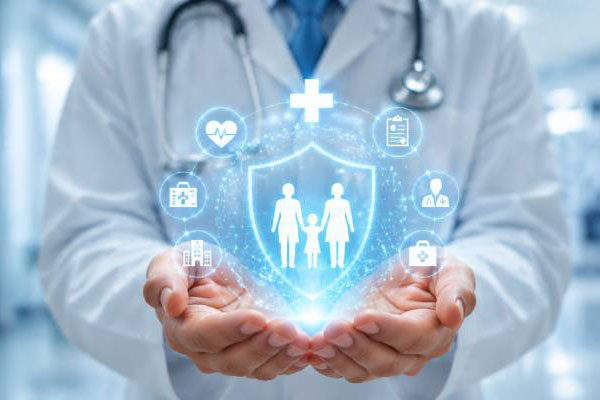 Healthcare building and medical cross illustration