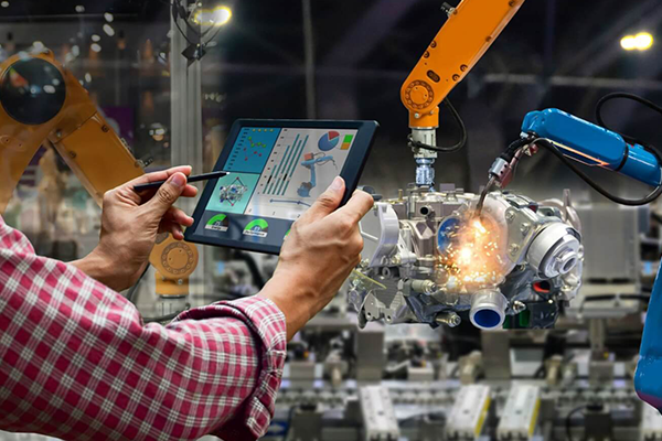 Modern manufacturing facility with production equipment and factory teams